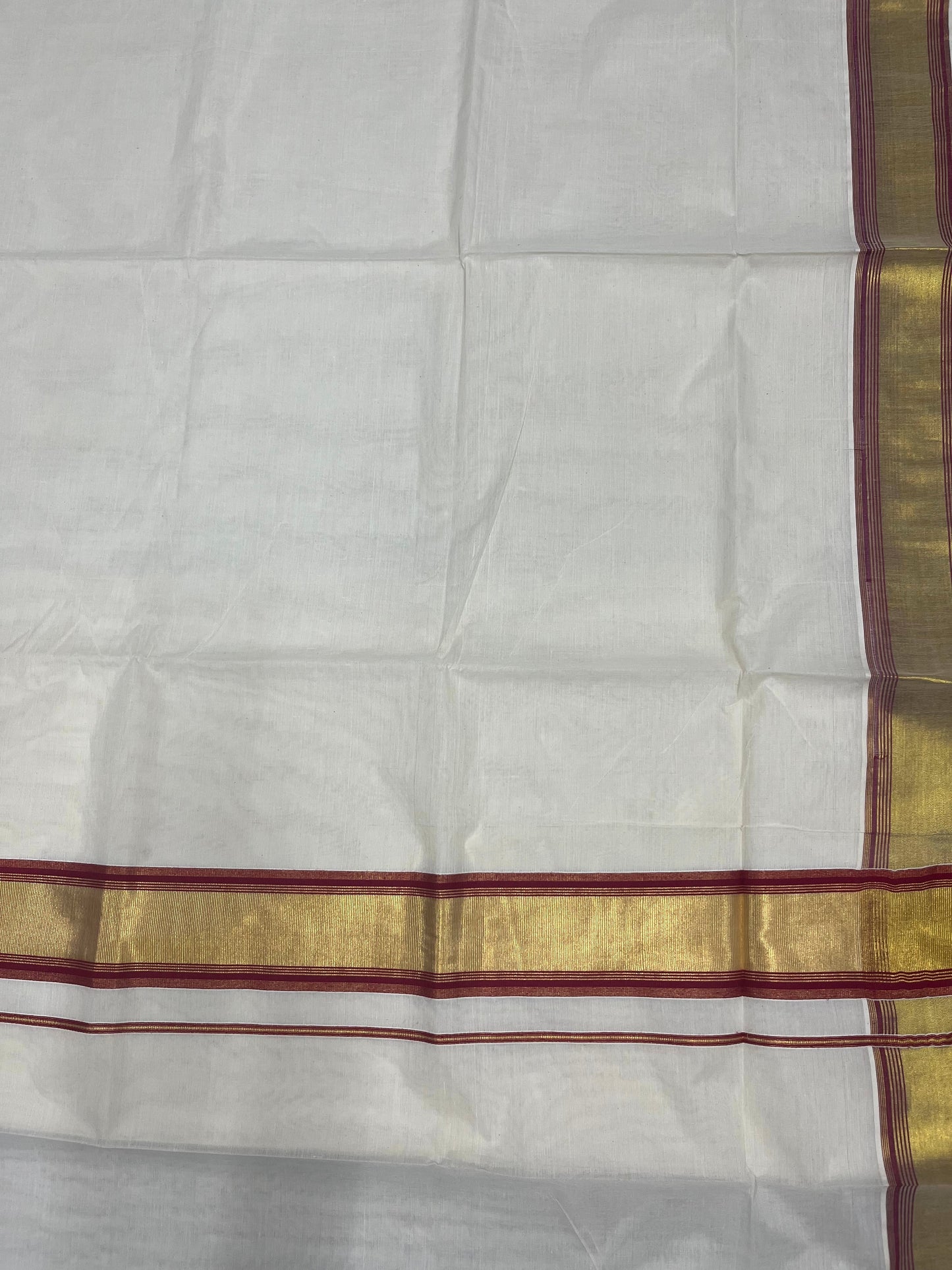 Southloom Kerala Cotton Kasavu Saree with Green Maroon Border