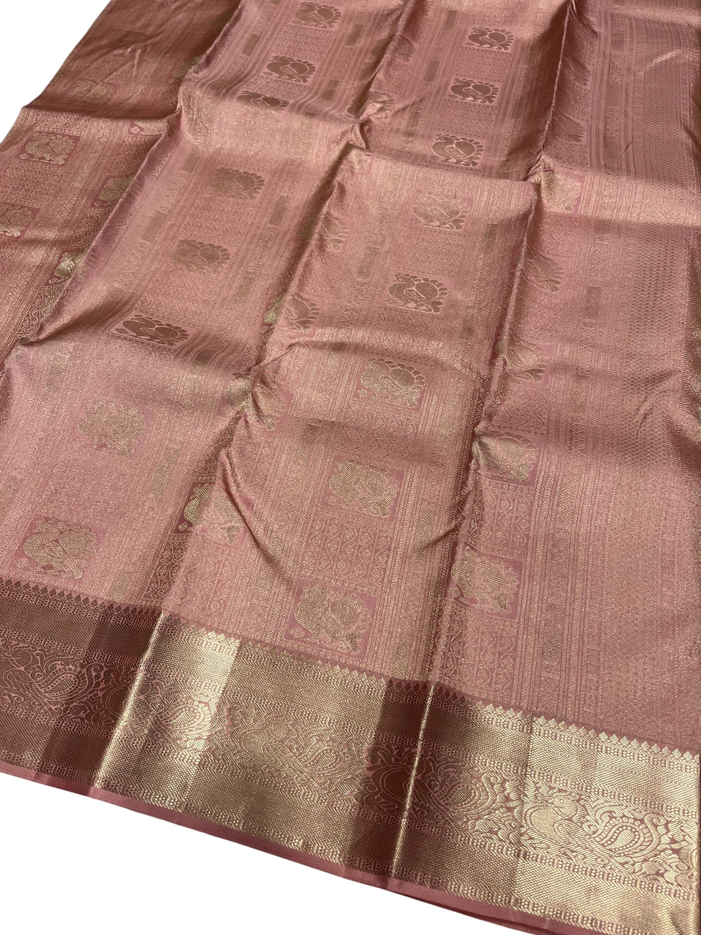 Southloom Pure Handloom Bridal Kanchipuram Silk Saree with Korvai Work (Peach)