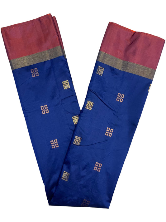Southloom Semi Silk Saree with Butta Works Across on Body in Blue And Maroon