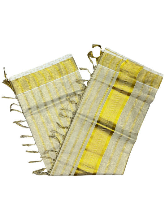 Southloom Tissue Kerala Kasavu Saree with Stripes on Body and Borders