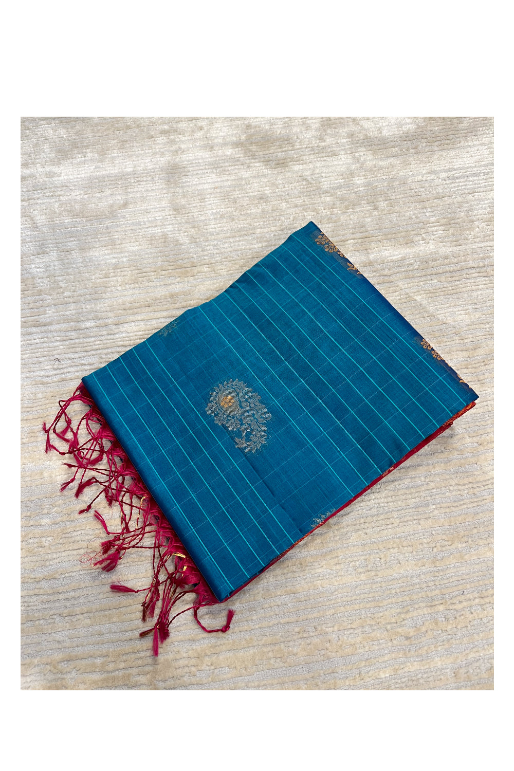 Southloom Pure Handloom Cotton Silk Saree With Handwoven Work Across Body and Blouse in Magenta And Blue