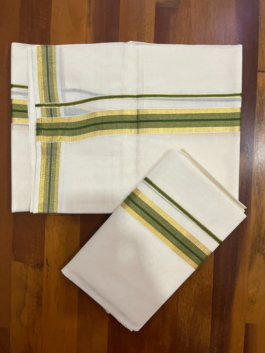 Southloom Pure Cotton Kerala Single Set Mundu (Mundum Neriyathum) with Olive Green and Kasavu Border 2.80 Mtrs SLKK