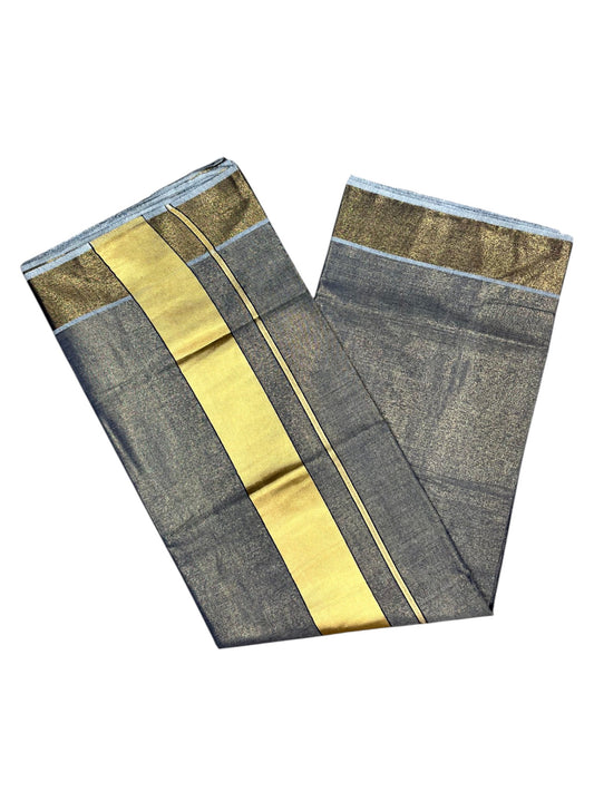 Southloom Kerala Tissue Blue Plain Saree With Golden Border