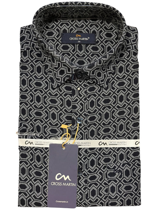 Southloom Pure Cotton Shirt with Black Printed SLSHIRT 38 HS