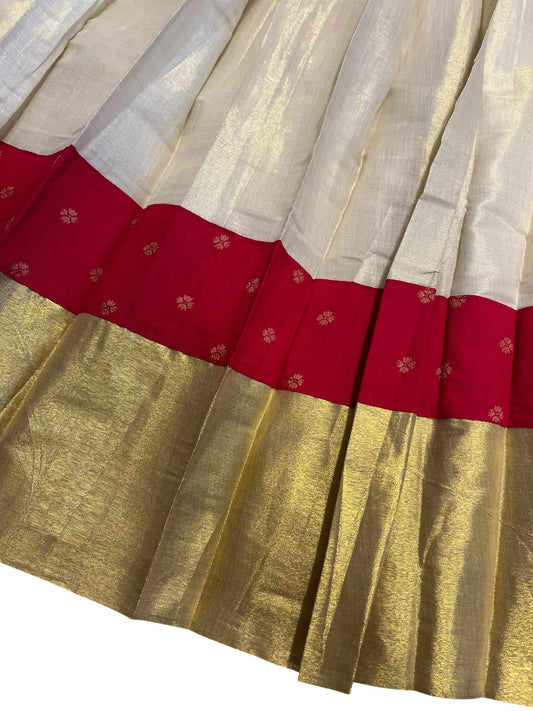 Southloom Semi Stitched Tissue Dhavani Set with Pavada and Orange Blouse Piece