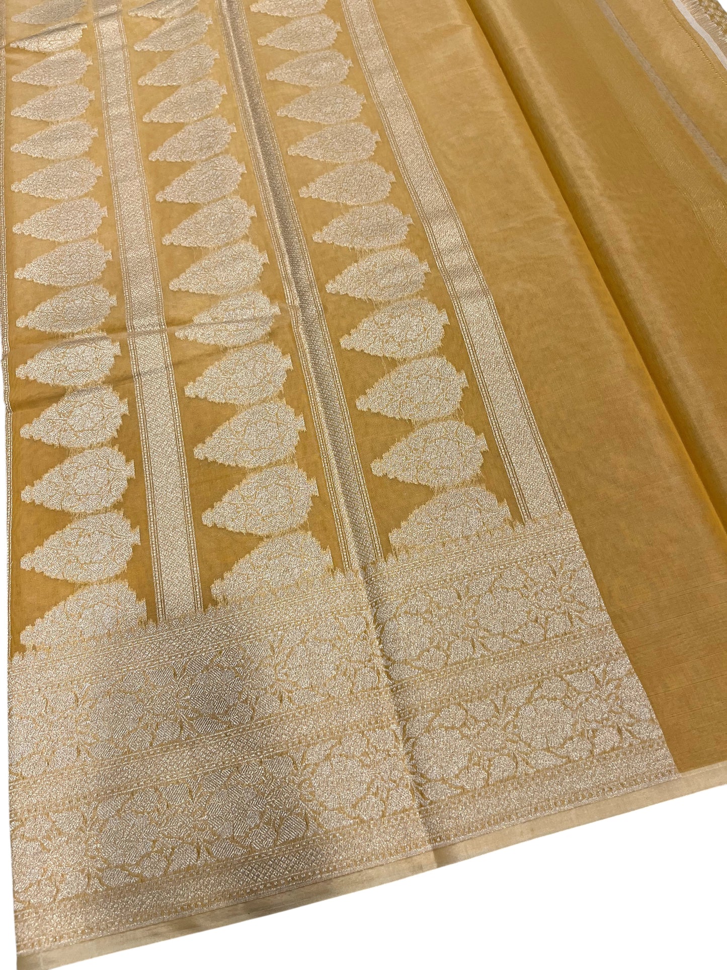 Southloom Cotton Banarasi Silk Saree with Woven Work on Body and Borders(Yellow)