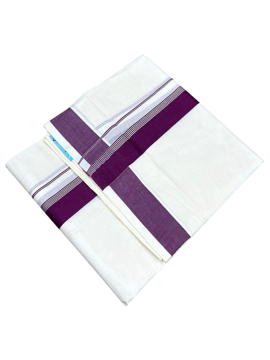 Southloom Pure Cotton Mundu with Purple Border (South Indian Kerala Dhoti)