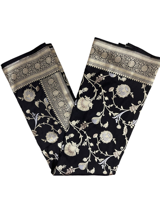 Southloom Pure Banarasi Silk Saree with Woven Work on Body and Borders (Black)