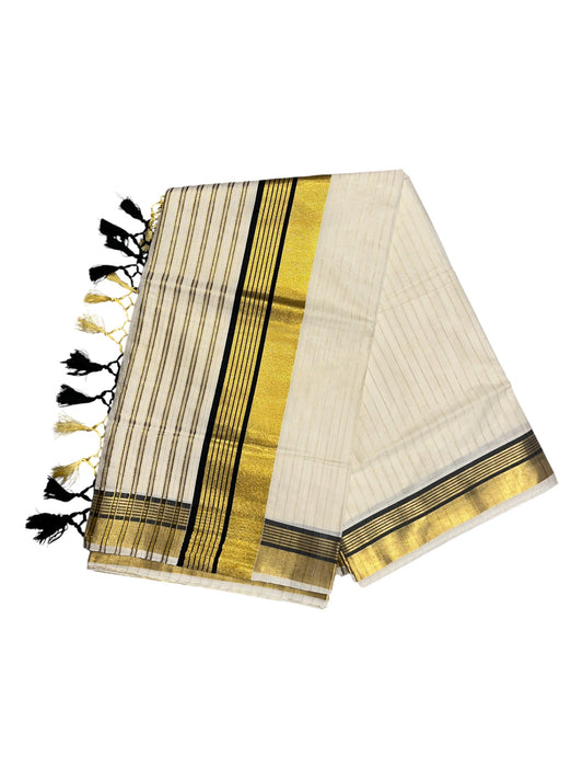 Southloom Kerala Pure Cotton Black Kasavu Saree