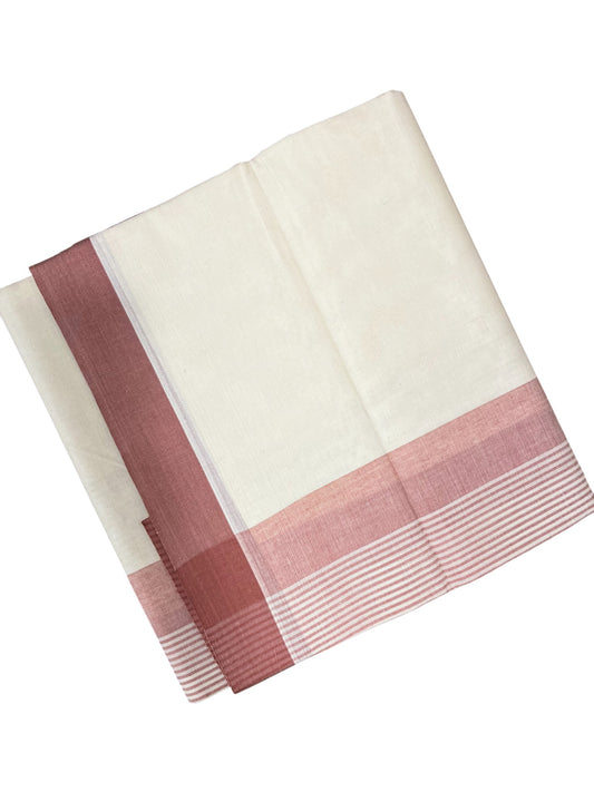 Southloom Kerala Pure Cotton Double Mundu with Peach Lines Border (South Indian Dhoti)
