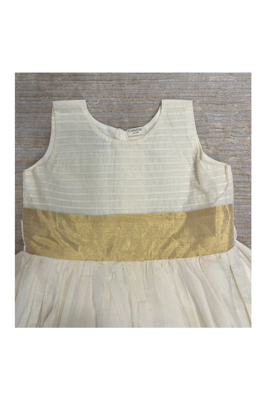 Southloom Premium Kasavu Frock in Balaramapuram Handloom Fabric for Girls