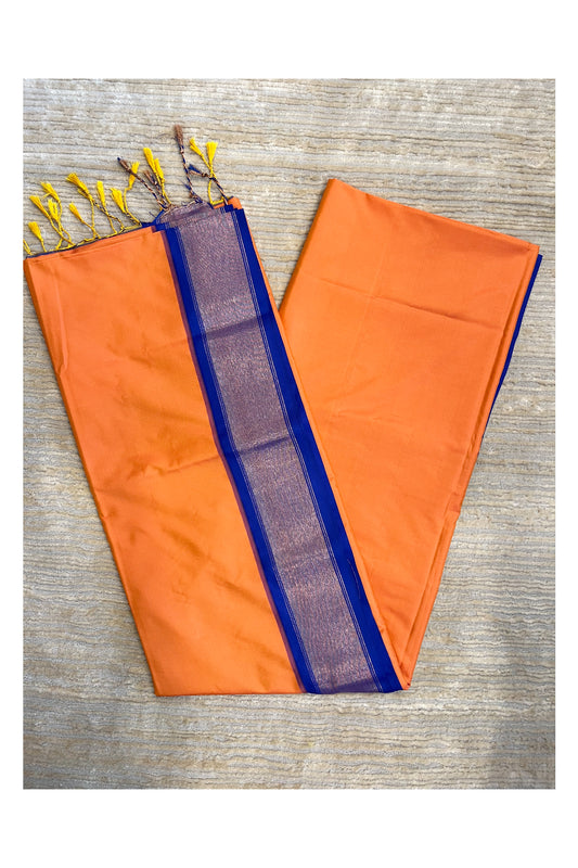 Southloom South Silk Pattu Saree With Orange Body and Blue Pallu