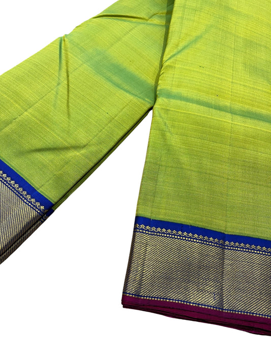 Southloom Pure Handloom Bridal Kanchipuram Silk Saree with Korvai Work (Green & Blue)