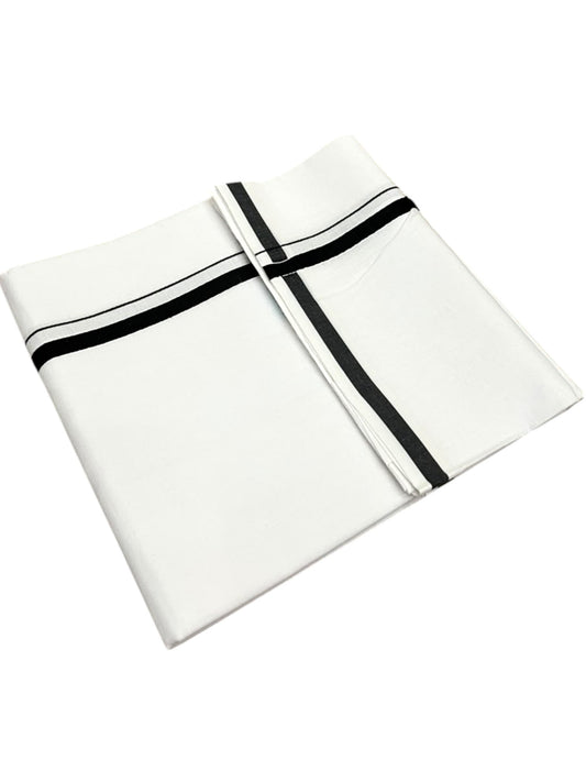 Southloom Pure White Cotton Single Mundu with Black Border (South Indian Kerala Dhoti)