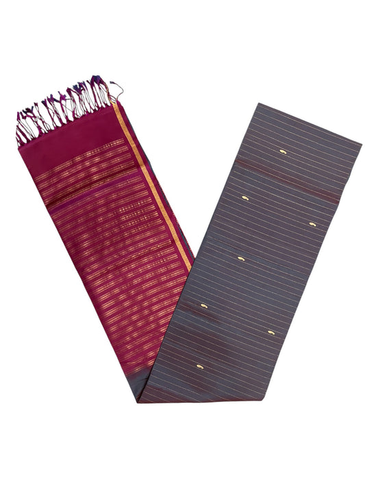 Southloom Pure Handloom Kanchipuram Silk Saree with Korvai Work (Magenta & Grey)