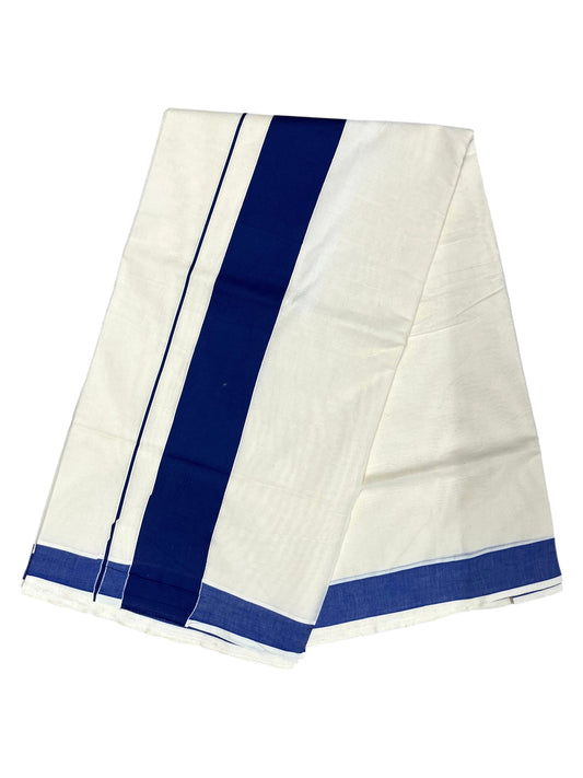 Southloom Kerala Pure Cotton Plain Kasavu Saree with Blue Border 3 inch