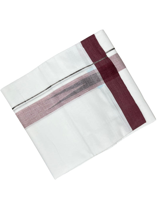 Southloom Pure White Cotton Mundu with Mroon Border (South Indian Kerala Dhoti)