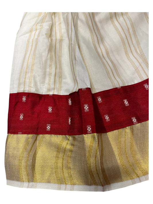 Southloom Kerala Cottan Kasavu Pavada Blouse for Kids