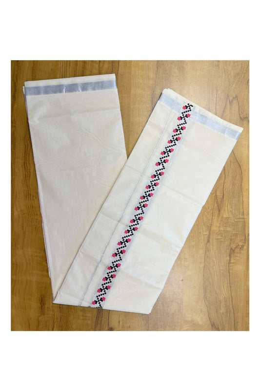 Southloom Pure Cotton Silver Kasavu Mundu with Trendy Print