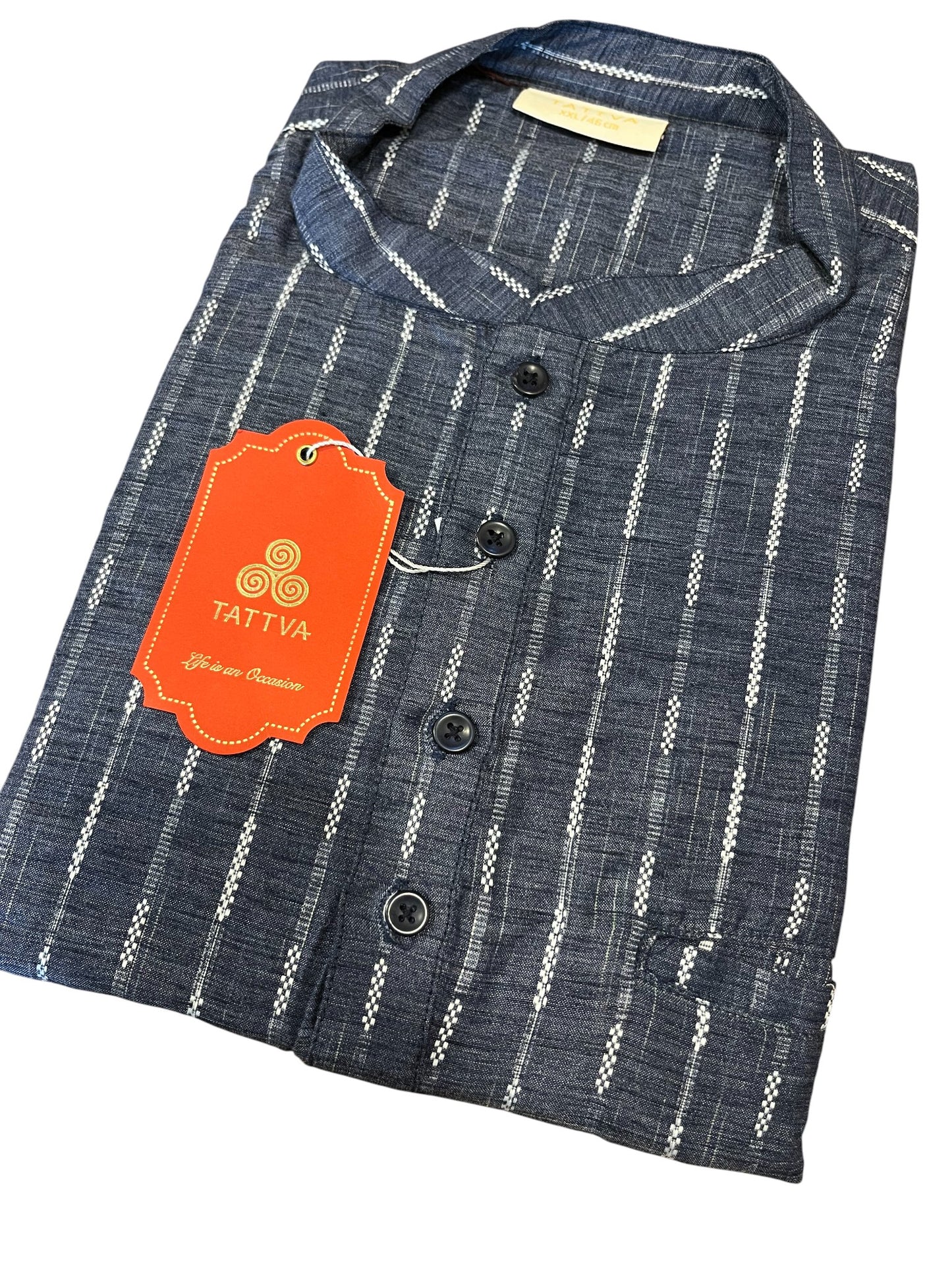 Southloom Blue Woven Patterns Semi Silk Short Kurta for Men