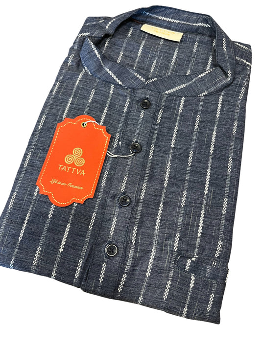 Southloom Blue Woven Patterns Semi Silk Short Kurta for Men