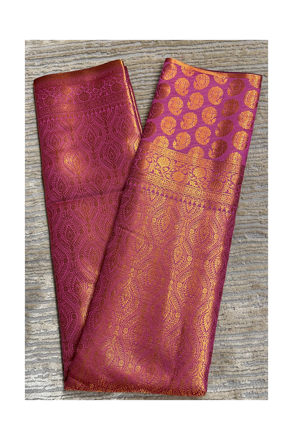 Southloom Banarasi Silk Brocade Bridal Saree WIth Woven Borders And Blouse Piece in Pink And Gold