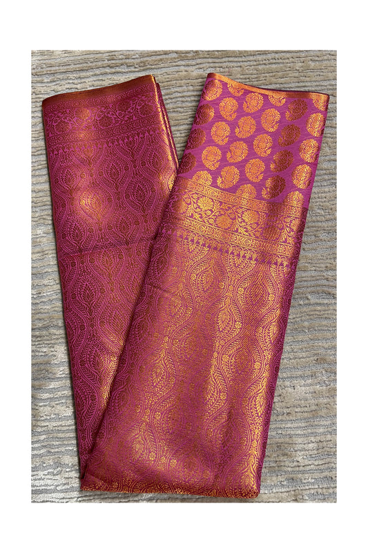 Southloom Banarasi Silk Brocade Bridal Saree WIth Woven Borders And Blouse Piece in Pink And Gold