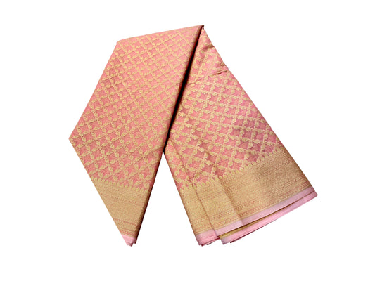 Southloom Cotton Banarasi Silk Saree with Woven Work on Body and Borders(Peach)