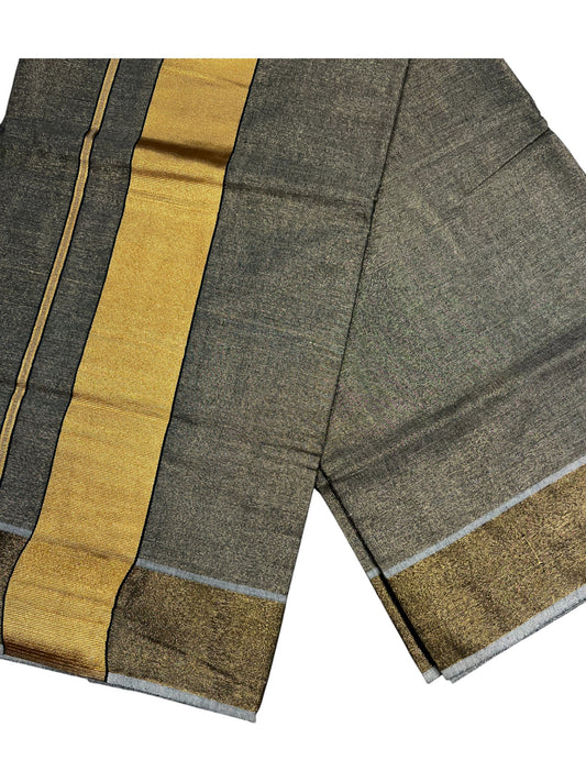 Southloom Kerala Tissue Black Plain Saree With Golden Border