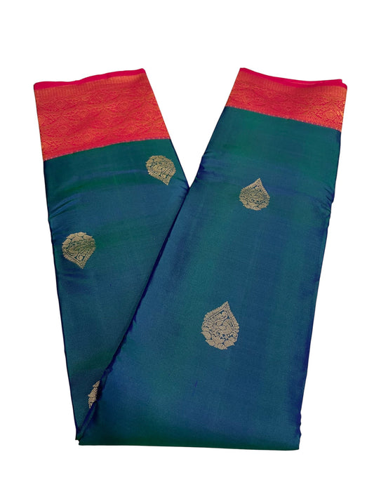 Southloom Pure Handloom Bridal Kanchipuram Silk Saree with Korvai Work (Magenta & Blue)