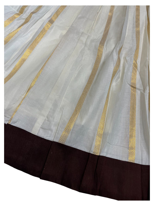 Southloom Kerala Brown And Cotton Kasavu Pavada Blouse with for Kids