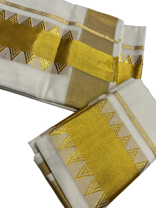 Southloom Super Premium Balaramapuram Handloom Unakkupaavu Cotton Wedding Pudava Set Mundu with Temple Border