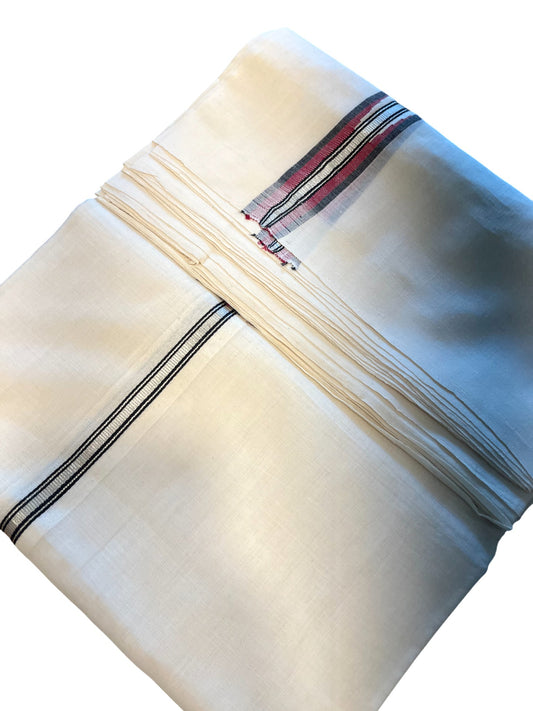 Southloom Premium Handloom Cotton Double Mundu with Silver and Black Border