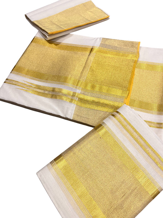 Southloom Premium Handloom Set Mundu with Kasavu and Golden Border (2.80 Mtr)