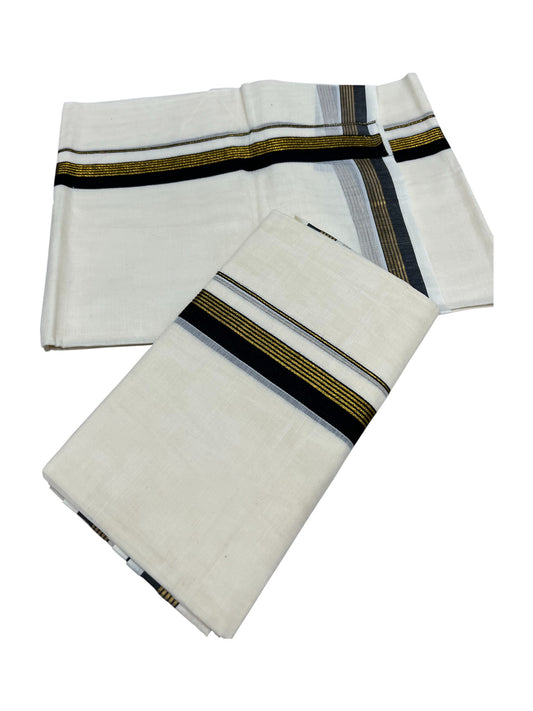 Pure Cotton Kerala Single Set Mundu (Mundum Neriyathum) with Black Kasavu Border