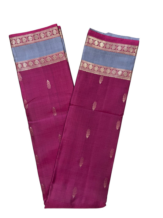 Southloom Pure Handloom Bridal Kanchipuram Silk Saree with Korvai Work(Maroon & Gray)