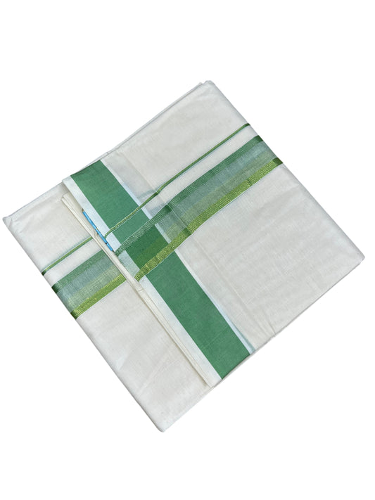 Southloom Kerala Pure Cotton Double Mundu with Green Border (South Indian Dhoti)