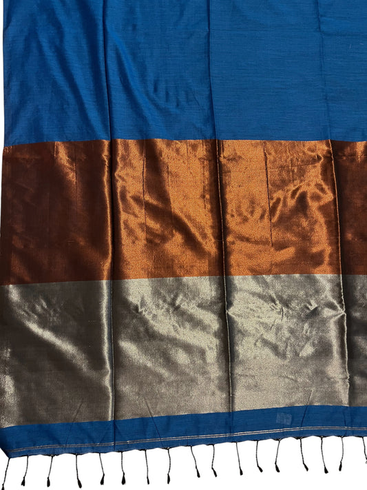 Southloom Mul Cotton 120 x 120 Soft Fabric Saree in Blue Colour