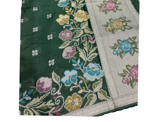 Southloom Banarasi Silk Saree with Woven Work on Body and Borders (Green & Purple)