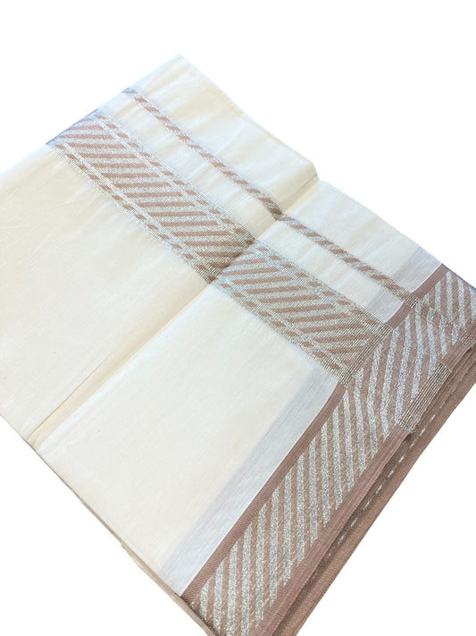 Southloom Off White Cotton Single Mundu with Ksavu and Kara Brown Border (South Indian Dhoti)