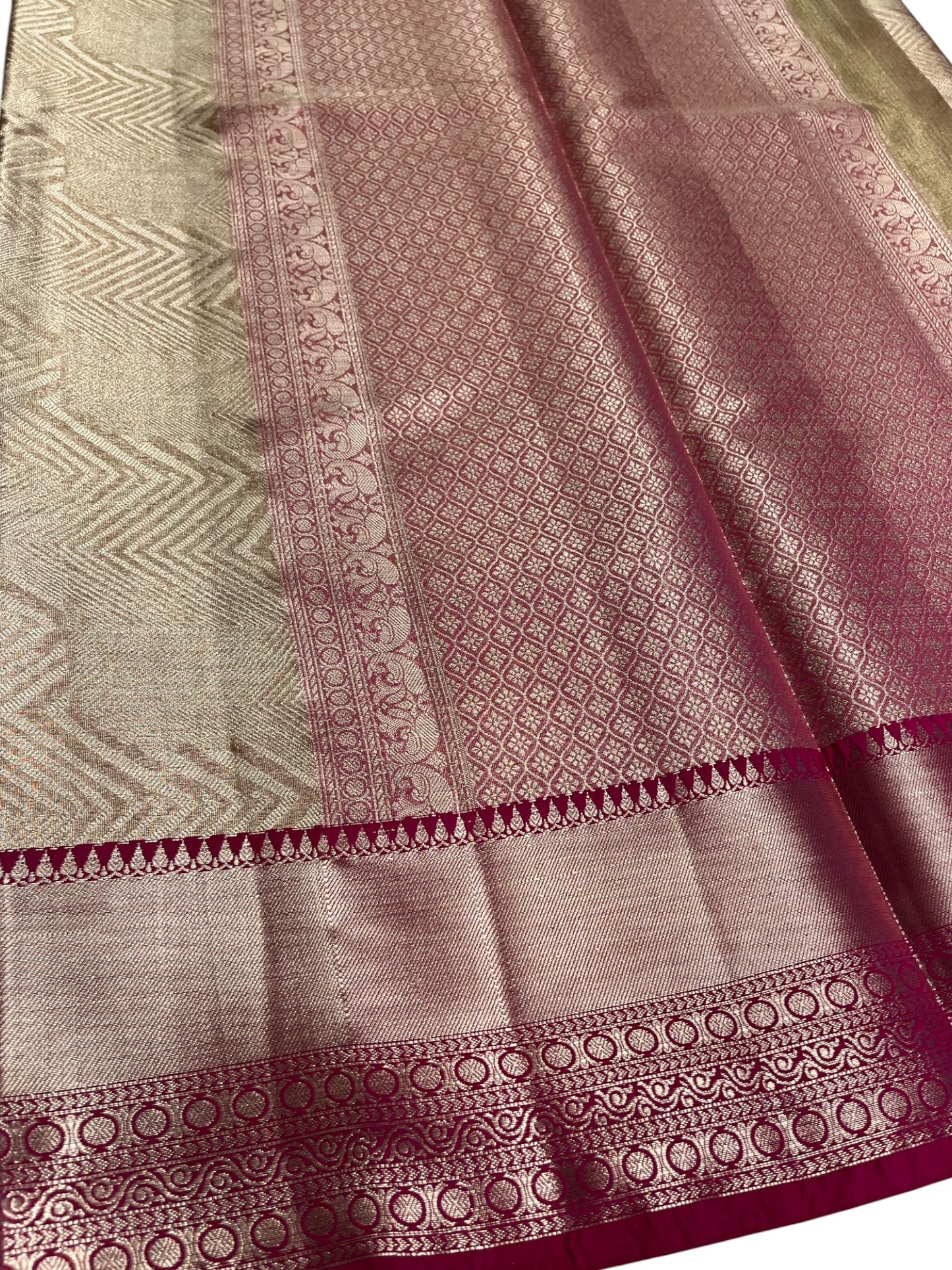 Southloom Semi Banarasi Katan Tissue Saree with Woven Work on Body and Borders