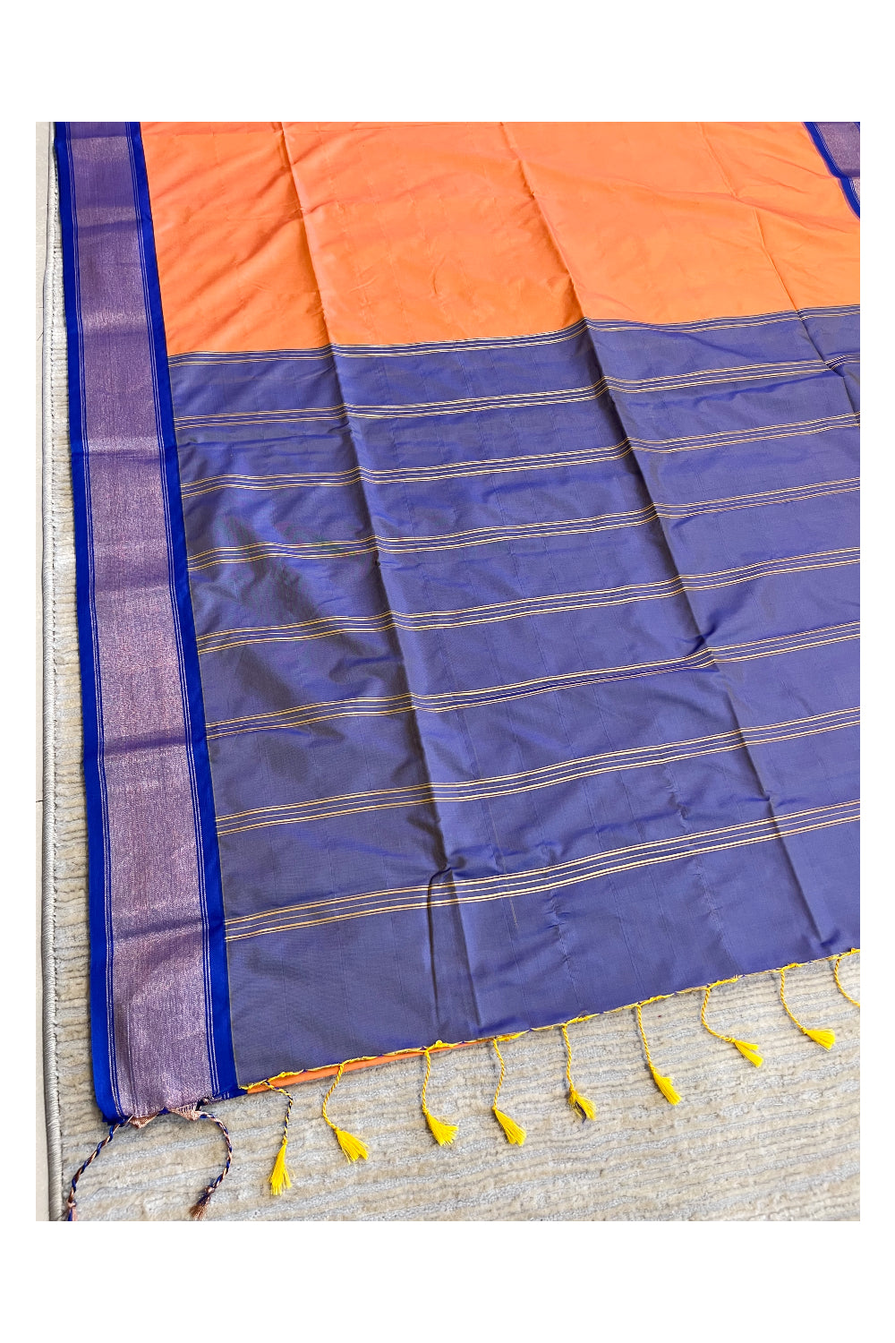 Southloom South Silk Pattu Saree With Orange Body and Blue Pallu