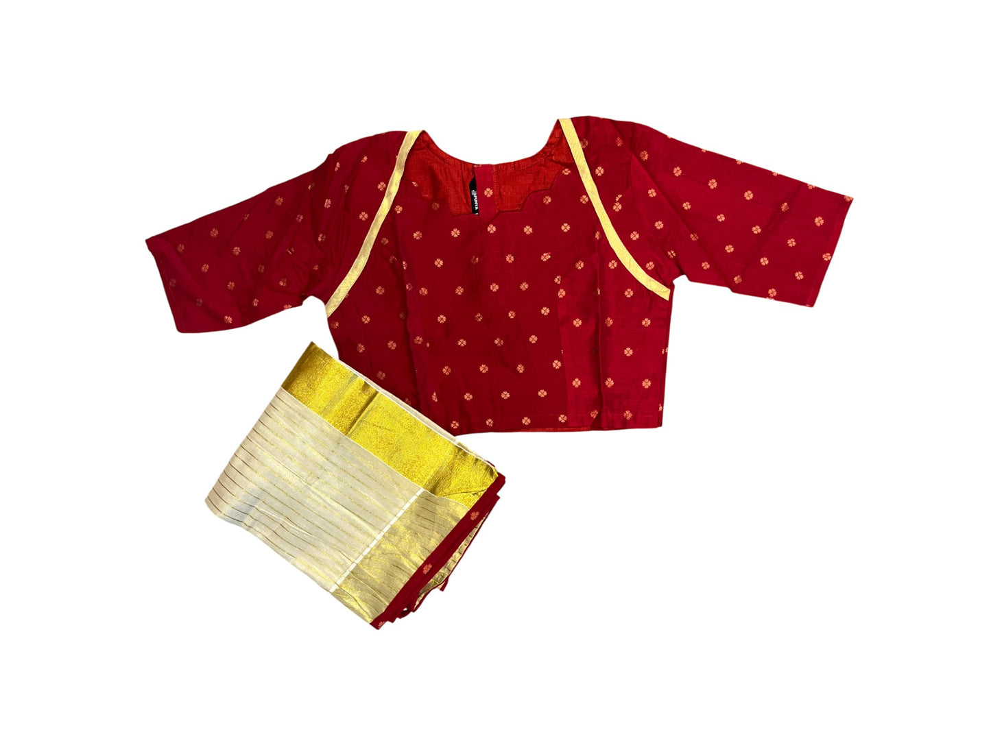 Southloom Semi Stitched Tissue Dhavani Set with Pavada and Orange Blouse Piece