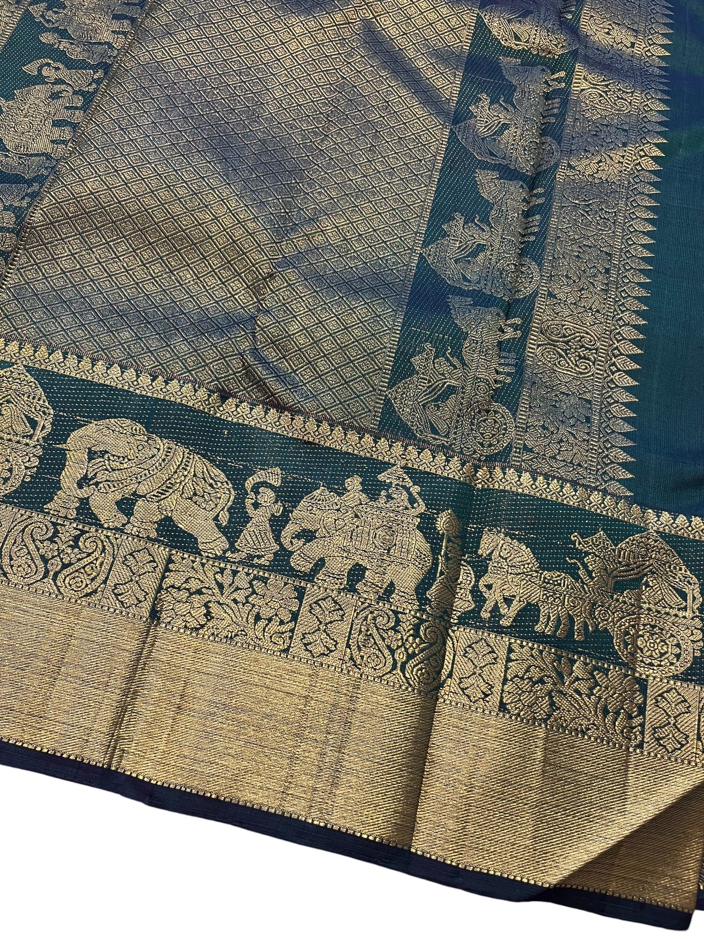 Southloom Premium Handloom Bridal Kanchipuram Silk Saree with Pallaku Design (Green)