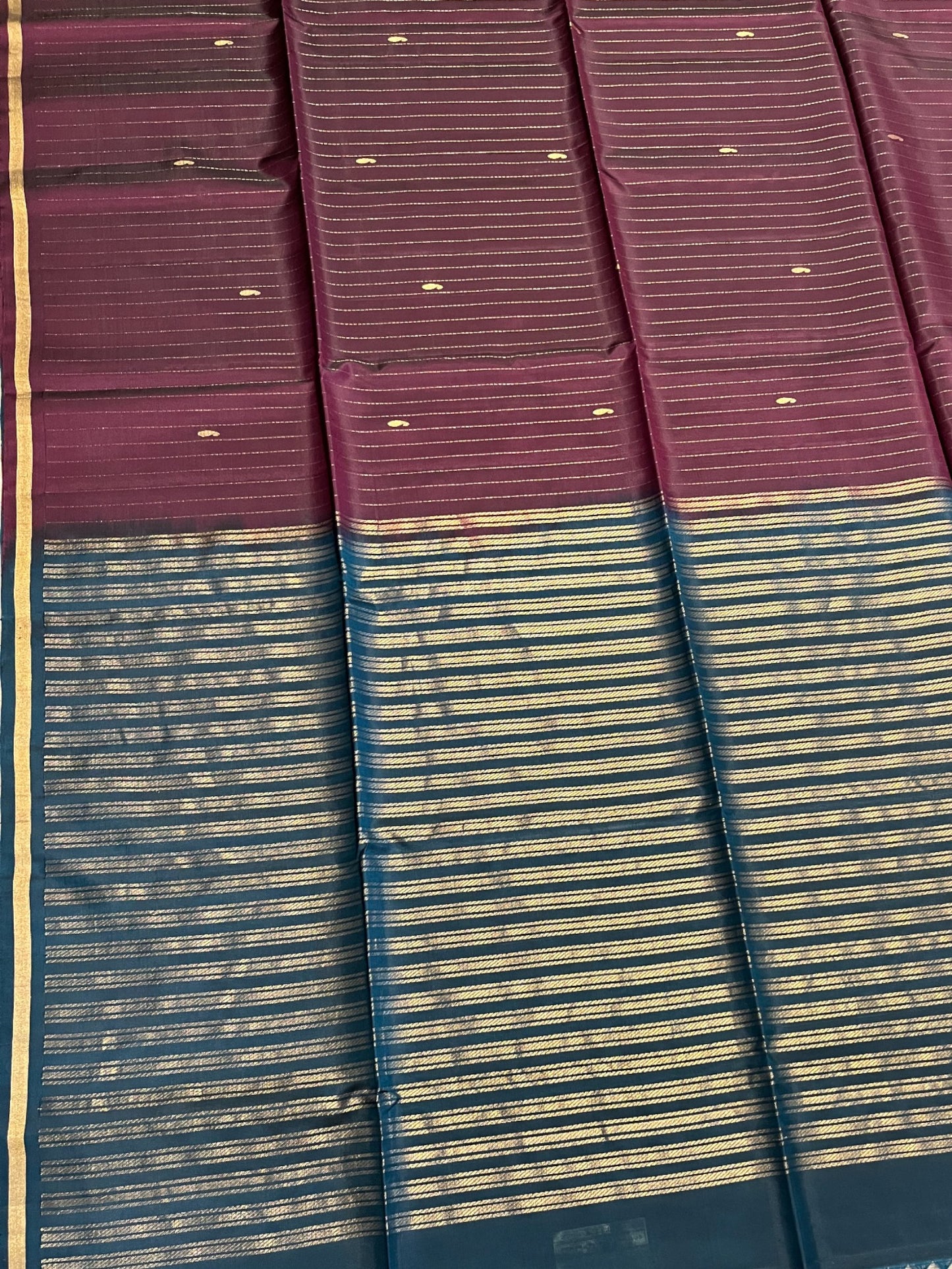 Southloom Pure Handloom Kanchipuram Silk Saree with Korvai Work (Blue & Maroon)