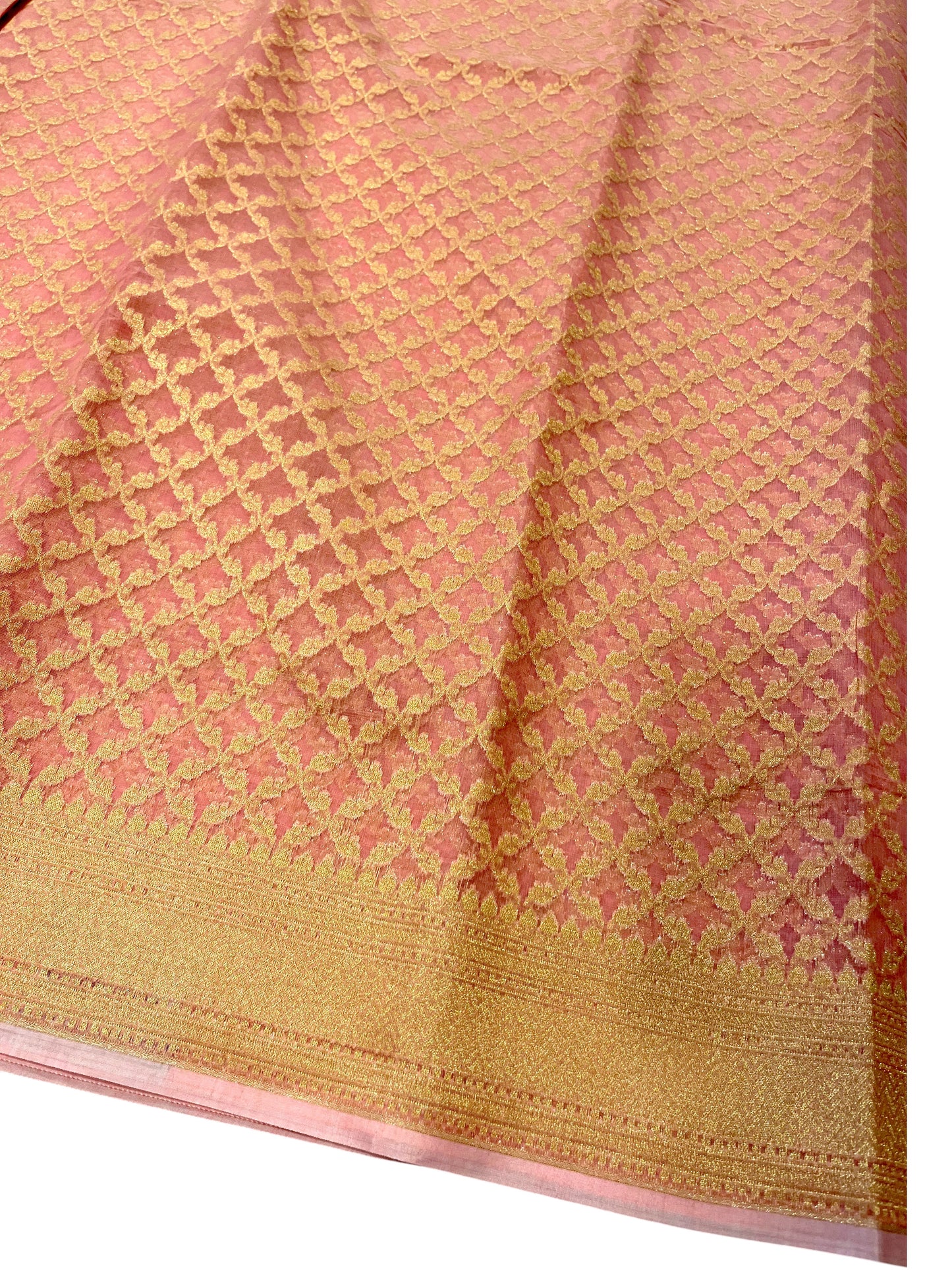 Southloom Cotton Banarasi Silk Saree with Woven Work on Body and Borders(Peach)