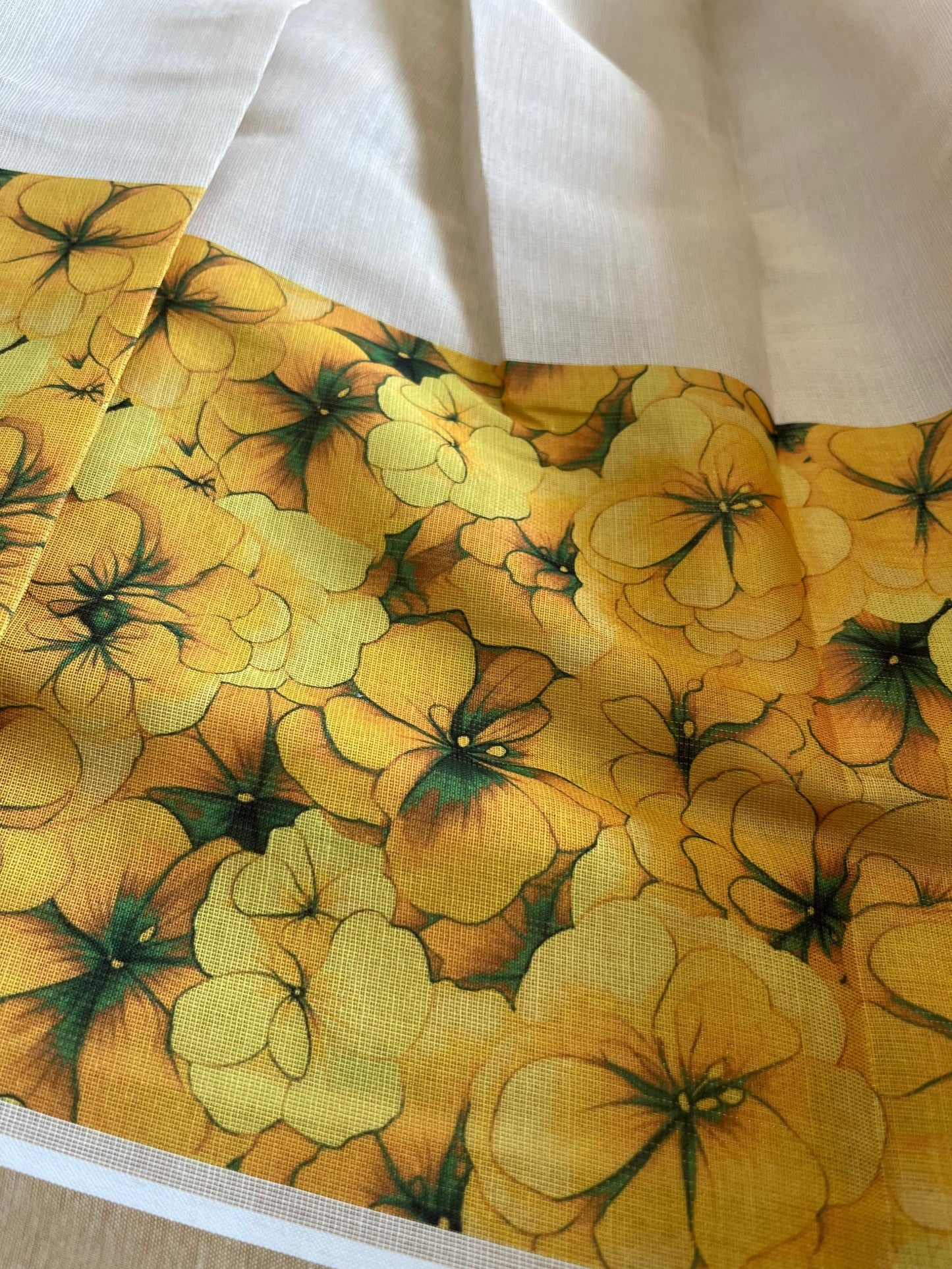 Southloom Semi Stitched Dhavani Set with Pavada and Yellow Blouse Piece With Kanikonna Print SL290