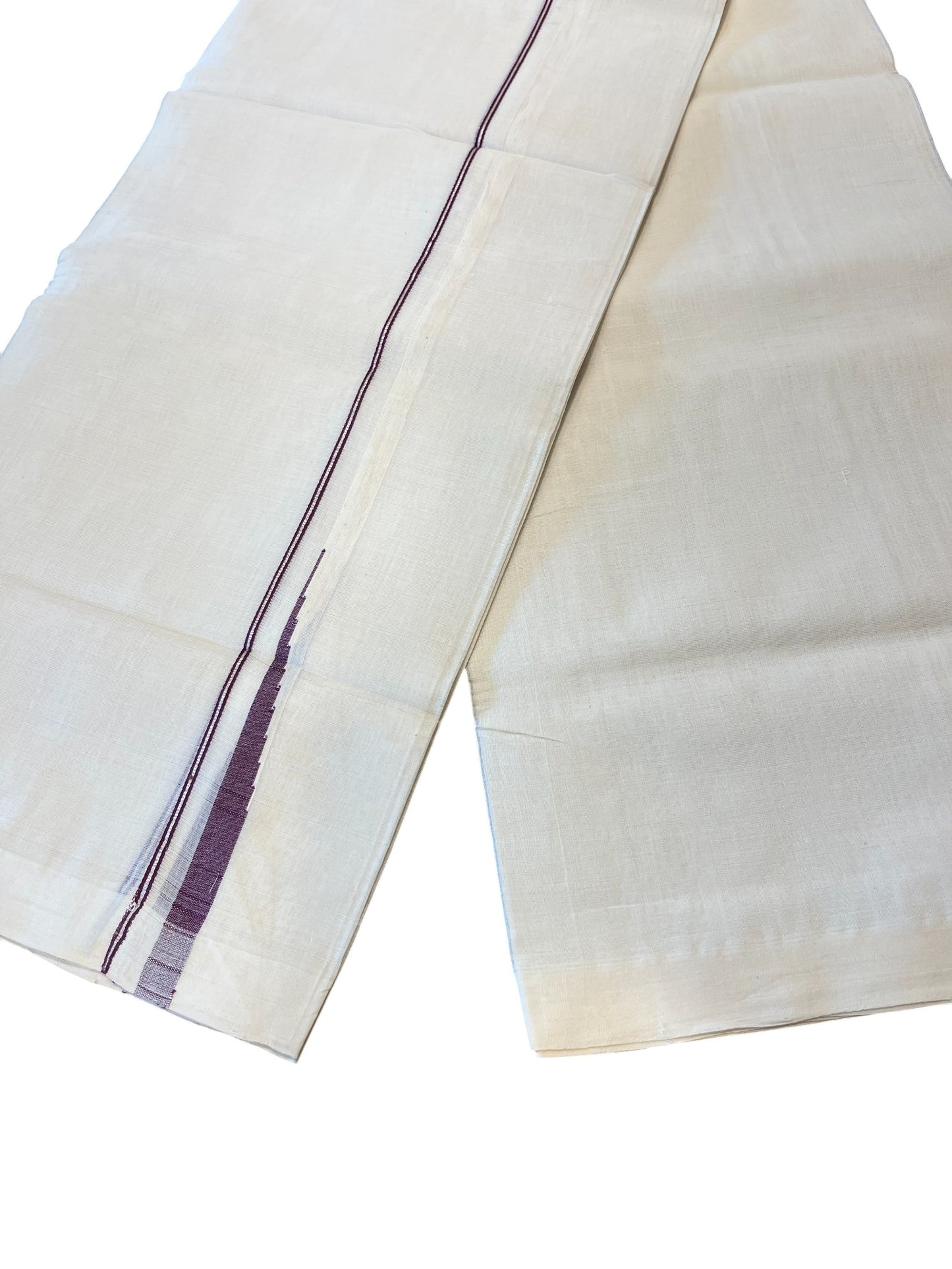 Southloom Premium Handloom Cotton Double Mundu with Silver and Purple Chutti Kara Border