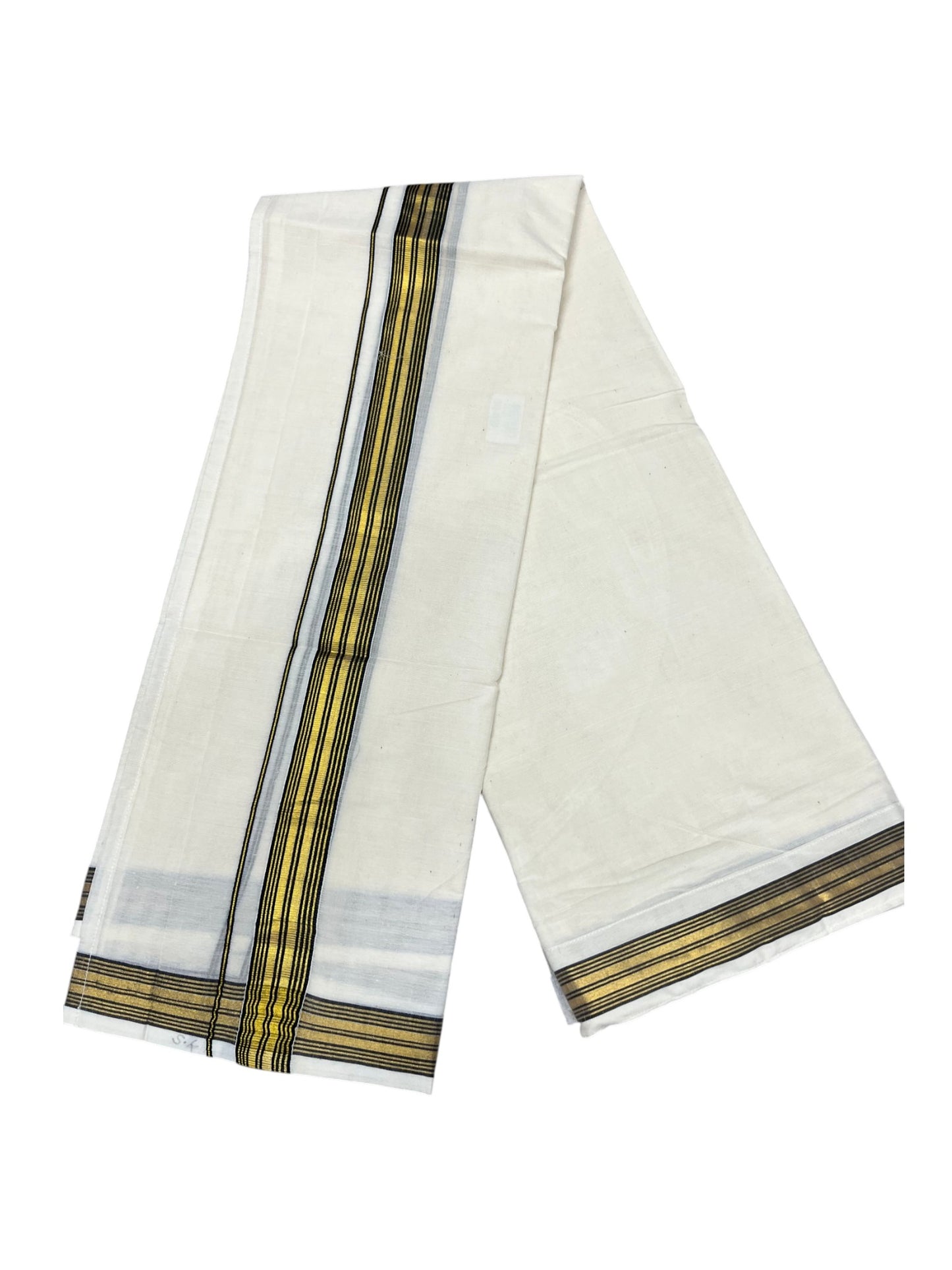 Southloom Kerala Cotton Velcro Double Mundu with Black And Gold Kasavu Border (South Indian Kerala Dhoti)