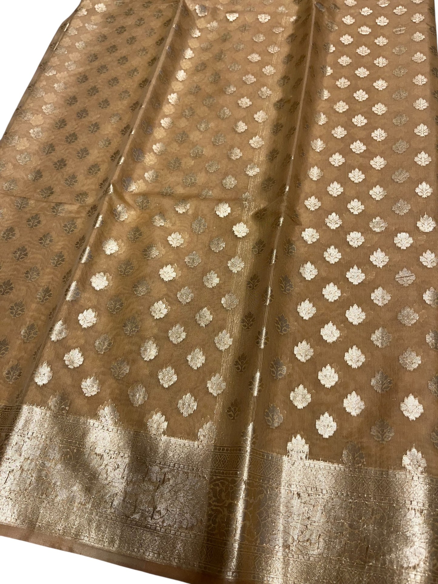 Southloom Cotton Banarasi Silk Saree with Woven Work on Body and Borders (Beige)